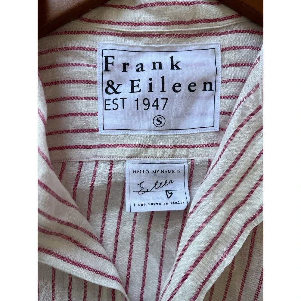 Frank & Eileen Eileen Shirt Women Small Pink White Stripe Linen Coastal Relaxed - Picture 9 of 10